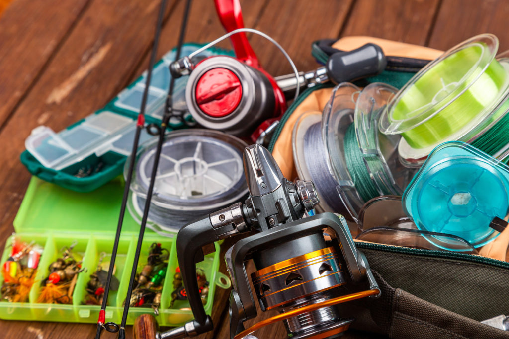 Fishing equipment on a table.